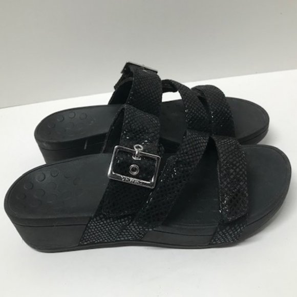Vionic Black Lizard Rio Platform Slide Sandals - Picture 1 of 16